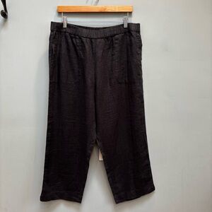 CHICO’S Mirage Ankle Cropped Linen Pants in Black Large 2